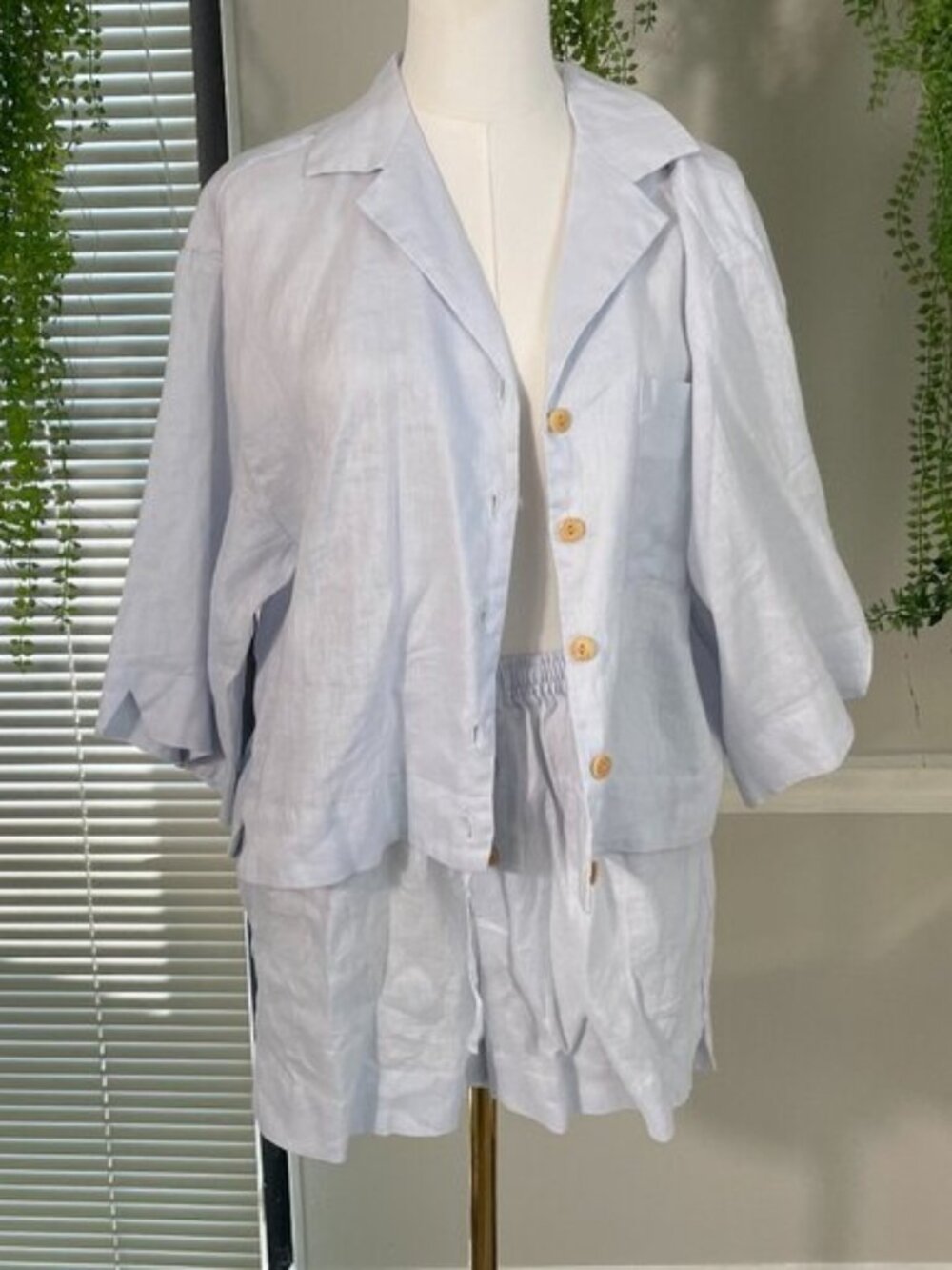 Homebodii | RIVIERA LINEN PAJAMA SET - EGGSHELL BLUE